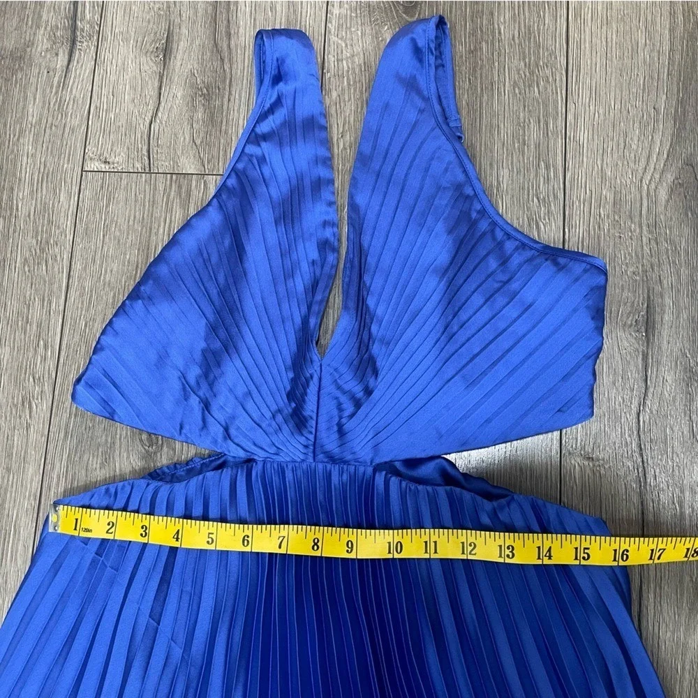 NWT A&F Abercrombie & Fitch Giselle Pleated Cutout Maxi Dress Blue Satin Sz LP